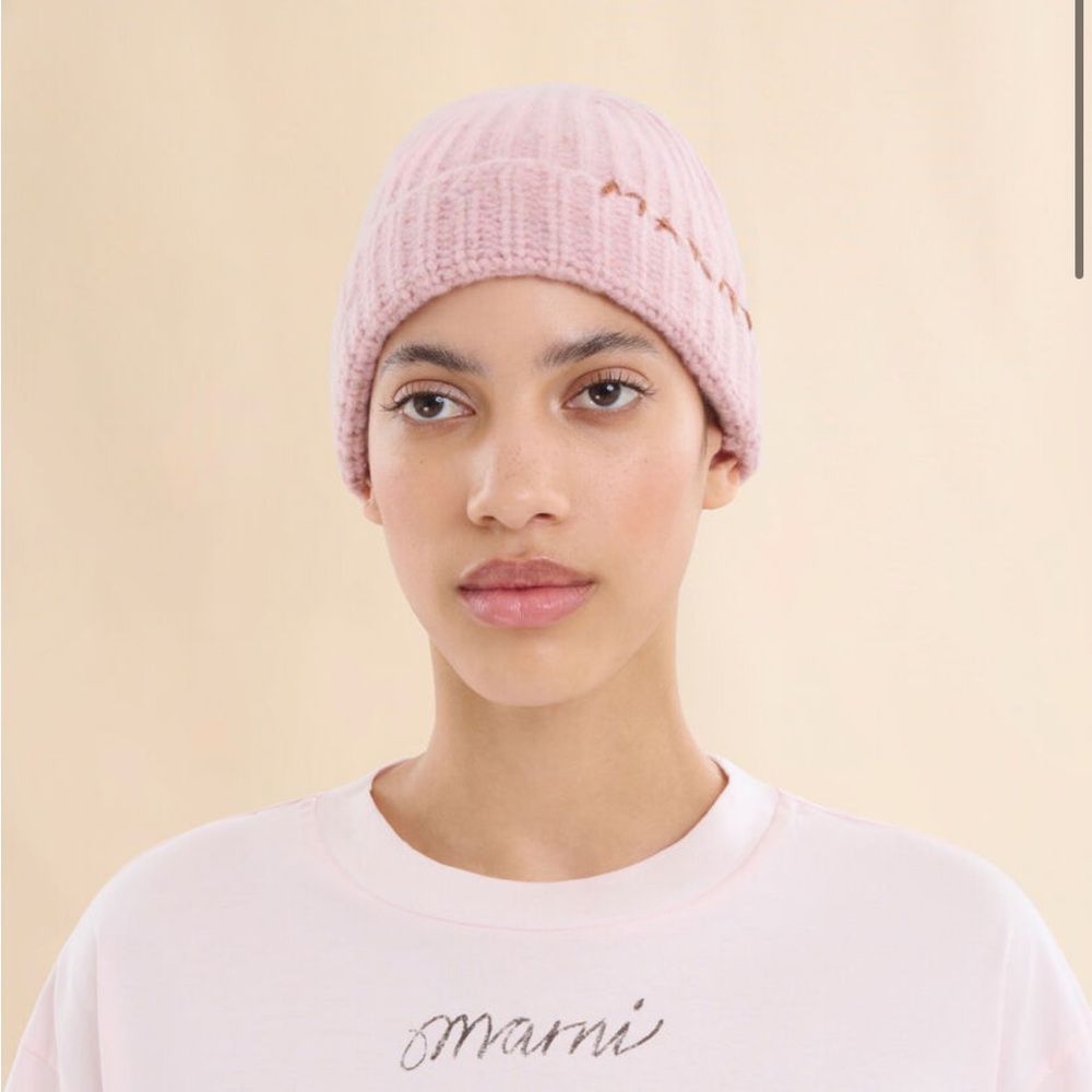 Marni Shetland Wool Pink Knit Beanie Hat size S